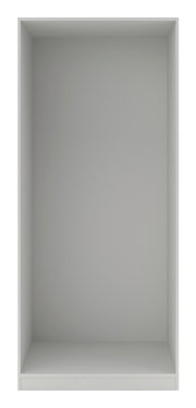 Frontale Ansicht eines leeren, grauen Kleiderschrank-Korpus mit den Maßen 210x91 cm.