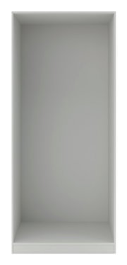 Frontale Ansicht eines leeren, grauen Kleiderschrank-Korpus mit den Maßen 210x91 cm.