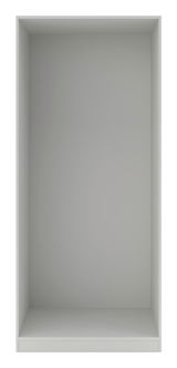 Frontale Ansicht eines leeren, grauen Kleiderschrank-Korpus mit den Maßen 210x91 cm.