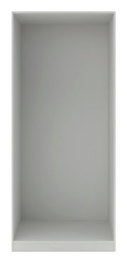 Frontale Ansicht eines leeren, grauen Kleiderschrank-Korpus mit den Maßen 210x91 cm.