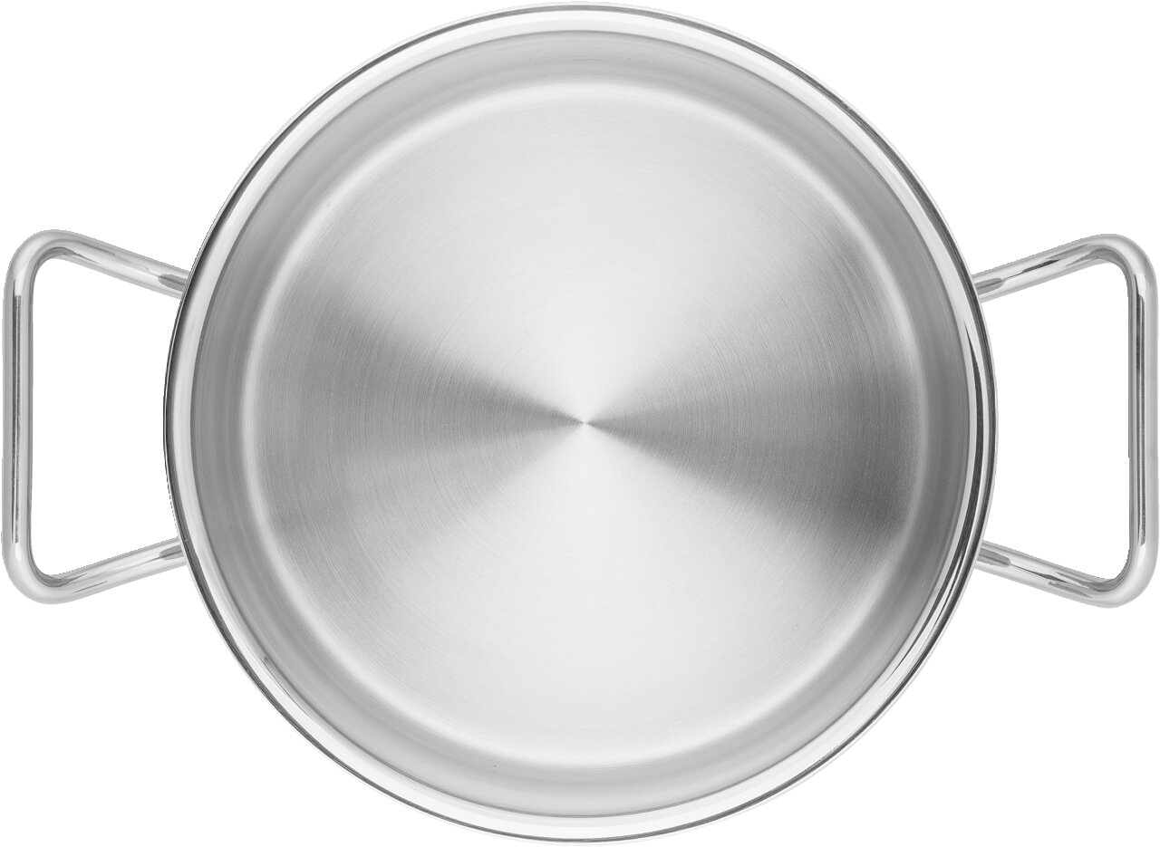 Topf aus Edelstahl, Draufsicht mit zwei Griffen