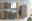 Moderner Badezimmer-Unterschrank in Holzoptik mit grauen Fronten, frontal betrachtet.