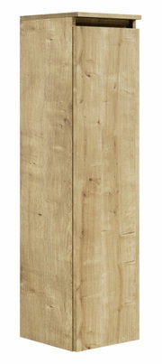 Hochschrank aus Holz in Eichenoptik, seitliche Perspektive