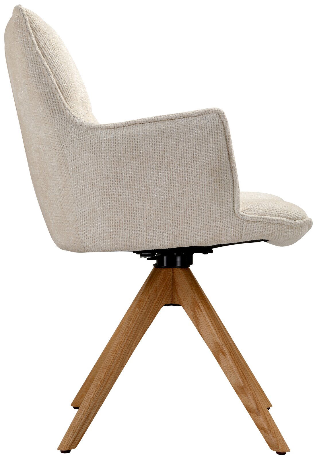 Seitenansicht eines beigen Sessels mit Holzbeinen, Modell Novel Sessel OSAKA 4.0