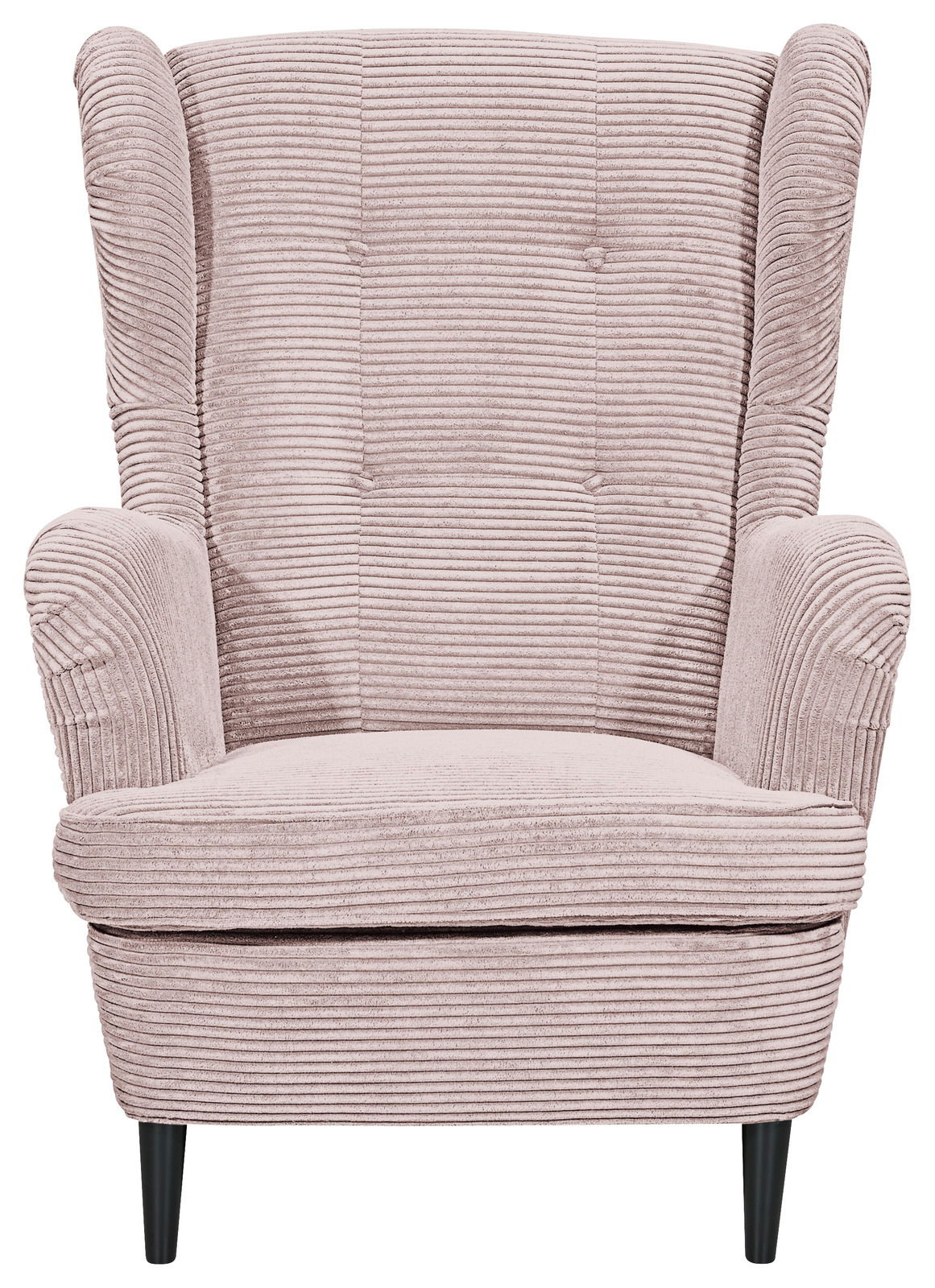 Gemütlicher Sessel mit geripptem Stoffbezug in Rosa, Frontalansicht