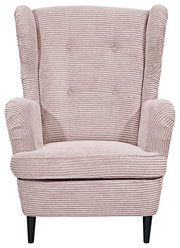 Gemütlicher Sessel mit geripptem Stoffbezug in Rosa, Frontalansicht