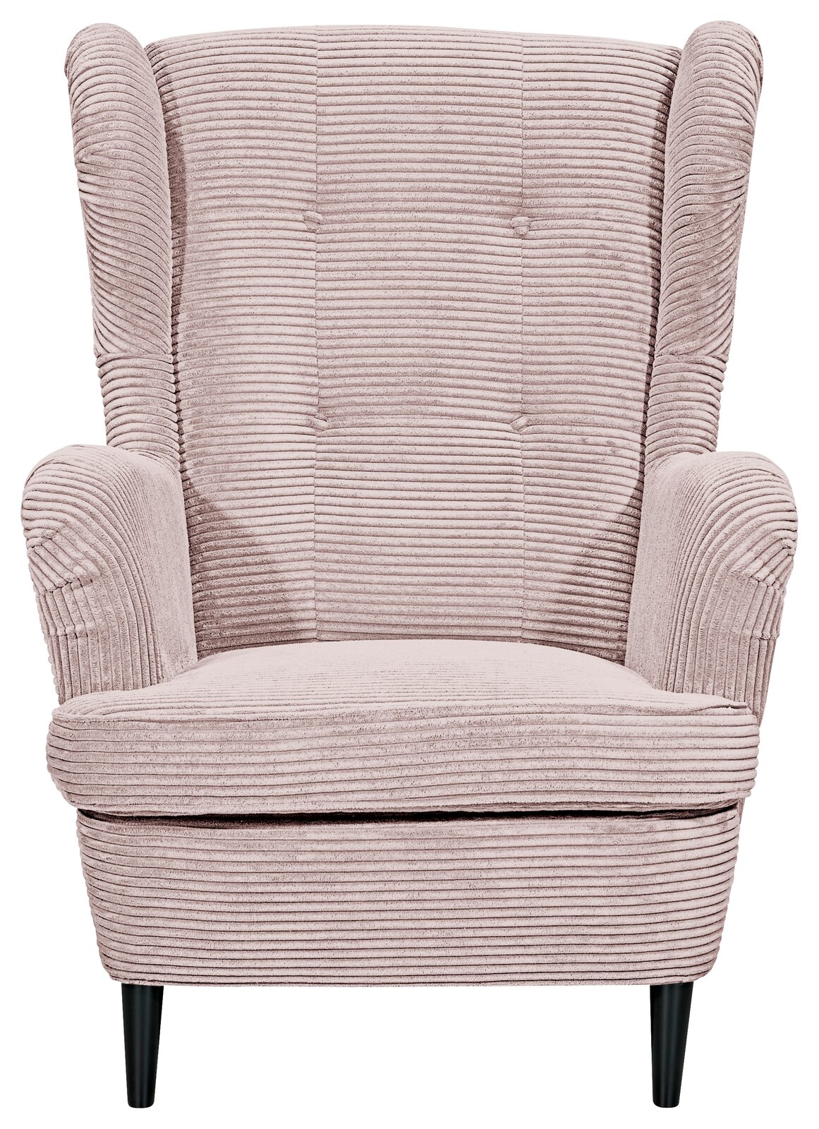 Gemütlicher Sessel mit geripptem Stoffbezug in Rosa, Frontalansicht