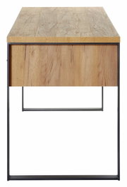 Moderner Schreibtisch aus Holz mit Metallrahmen, Frontalansicht