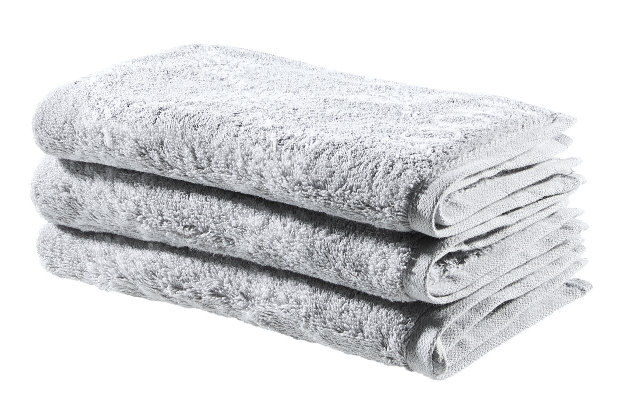 JOOP! Gästetuchset 3-teilig CORNFLOWER Dreiteiliges Gästetuchset in Grau, gestapelt in seitlicher Perspektive