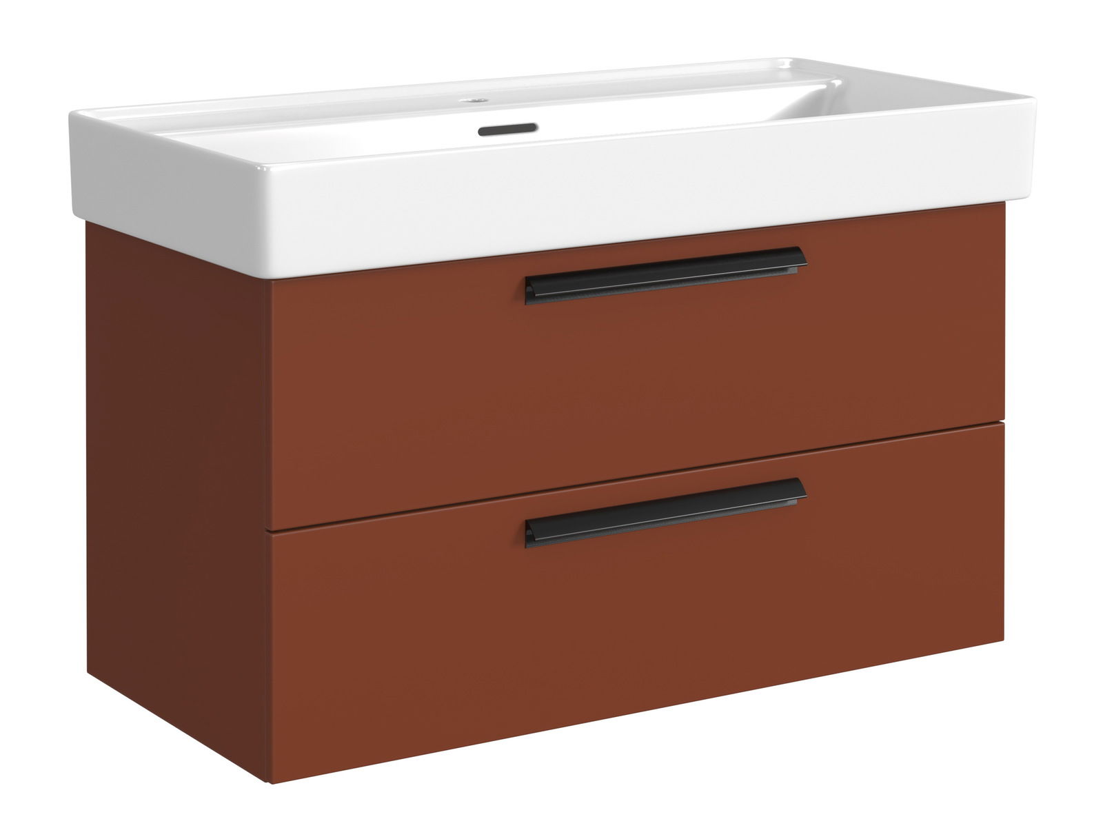 XORA Waschtisch-Set VANNES Moderner Waschtisch mit weißem Waschbecken und braunem Unterschrank, Frontansicht