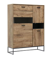 Vitrine aus Holz mit Metallgestell, Frontansicht