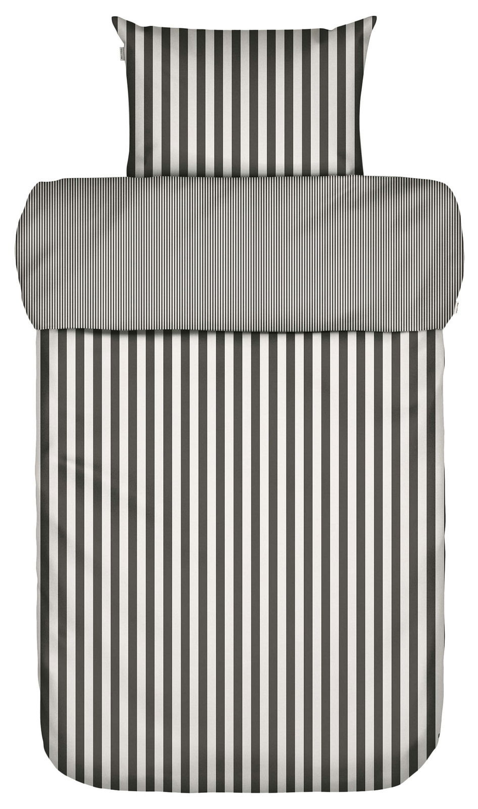 Bettwäsche-Set mit klassischem Streifenmuster in Schwarz-Weiß, Draufsicht