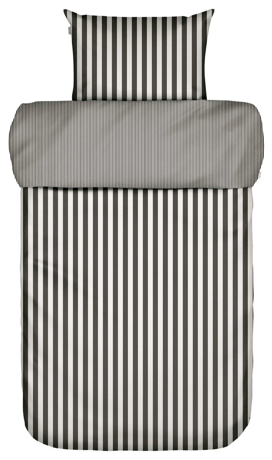 Bettwäsche-Set mit klassischem Streifenmuster in Schwarz-Weiß, Draufsicht
