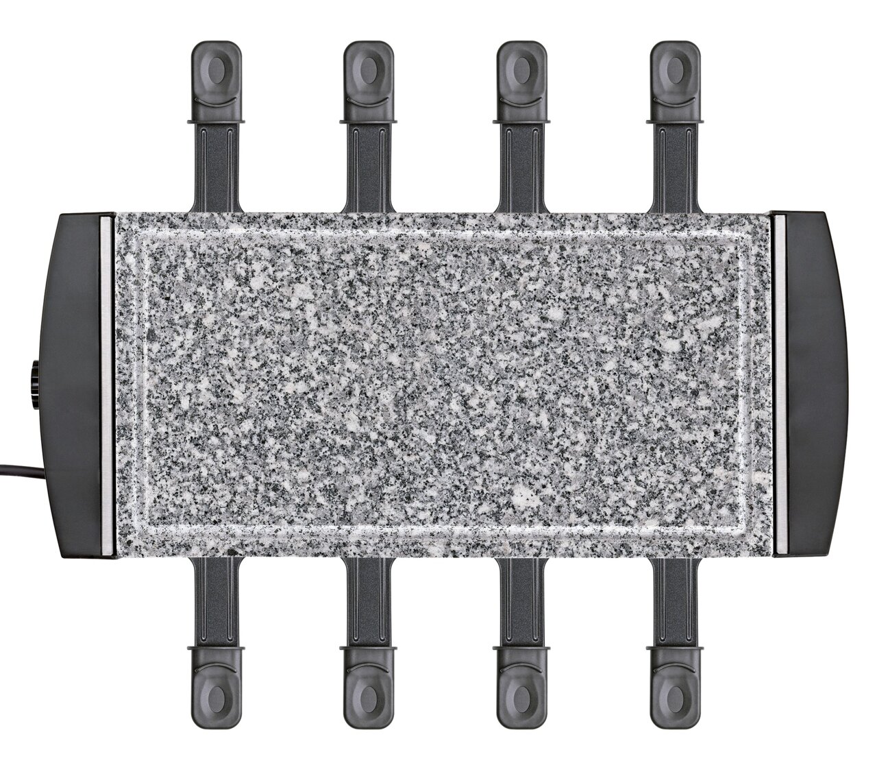 Raclette-Grill mit Granitsteinplatte und sechs Pfännchen, Draufsicht