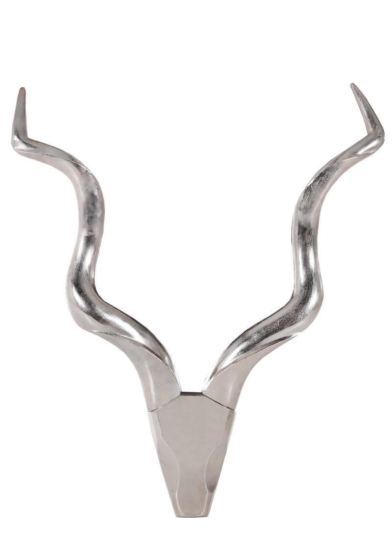 Silberne Wanddeko in Form von geschwungenen Hörnern, Frontalansicht