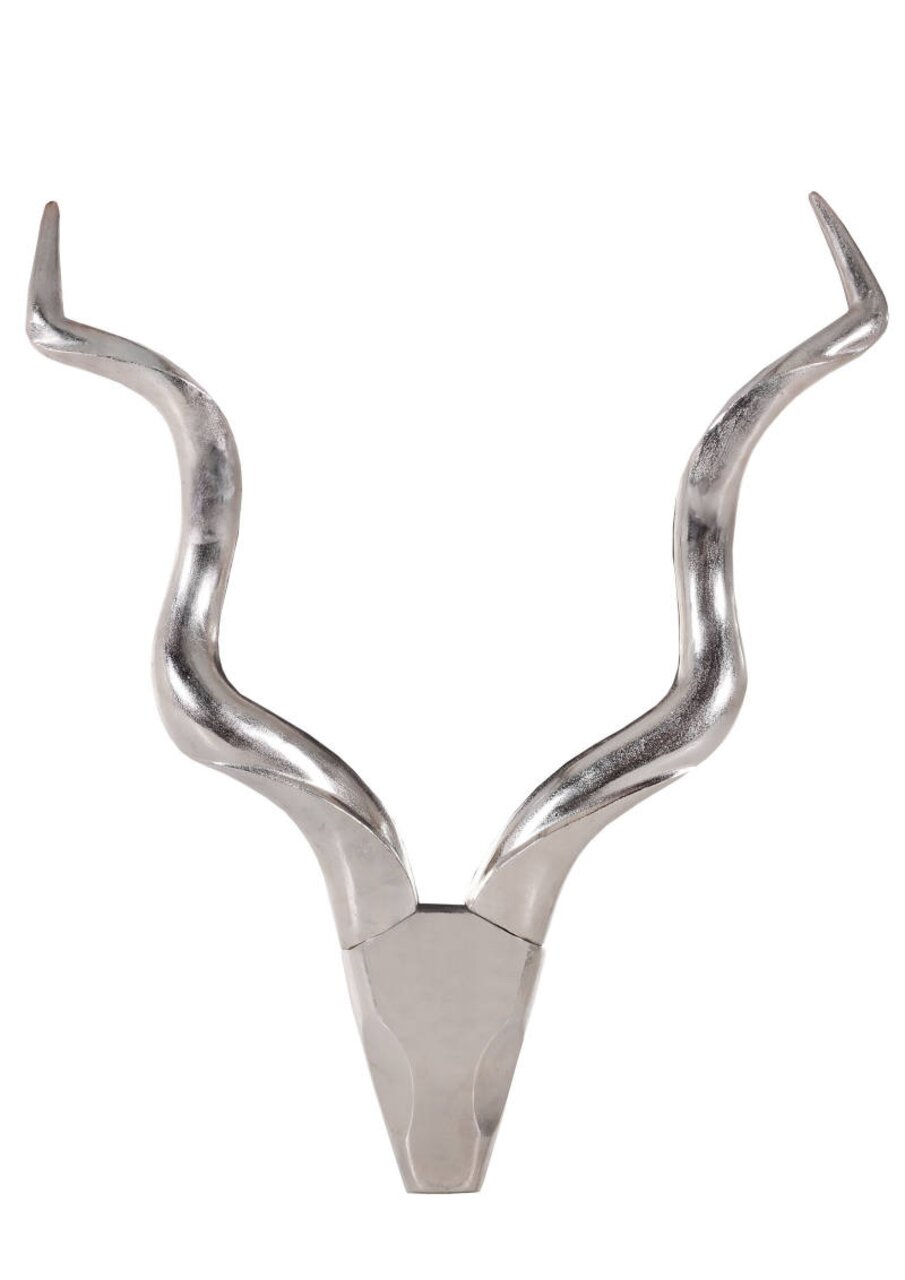 Silberne Wanddeko in Form von geschwungenen Hörnern, Frontalansicht