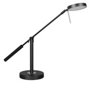 Schwarze LED-Schreibtischleuchte mit verstellbarem Arm, seitliche Perspektive