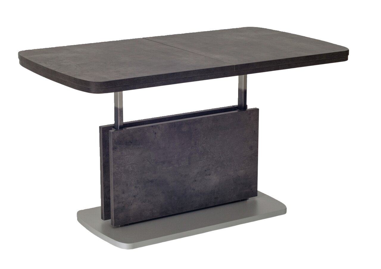 Moderne salontafel JAMAIKA I in donkere steenlook met rechthoekig tafelblad en stevig onderstel, zijaanzicht.