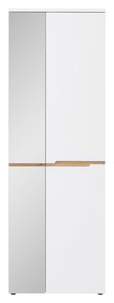 Moderner Garderobenschrank mit Spiegel und Holzdetails, Frontalansicht