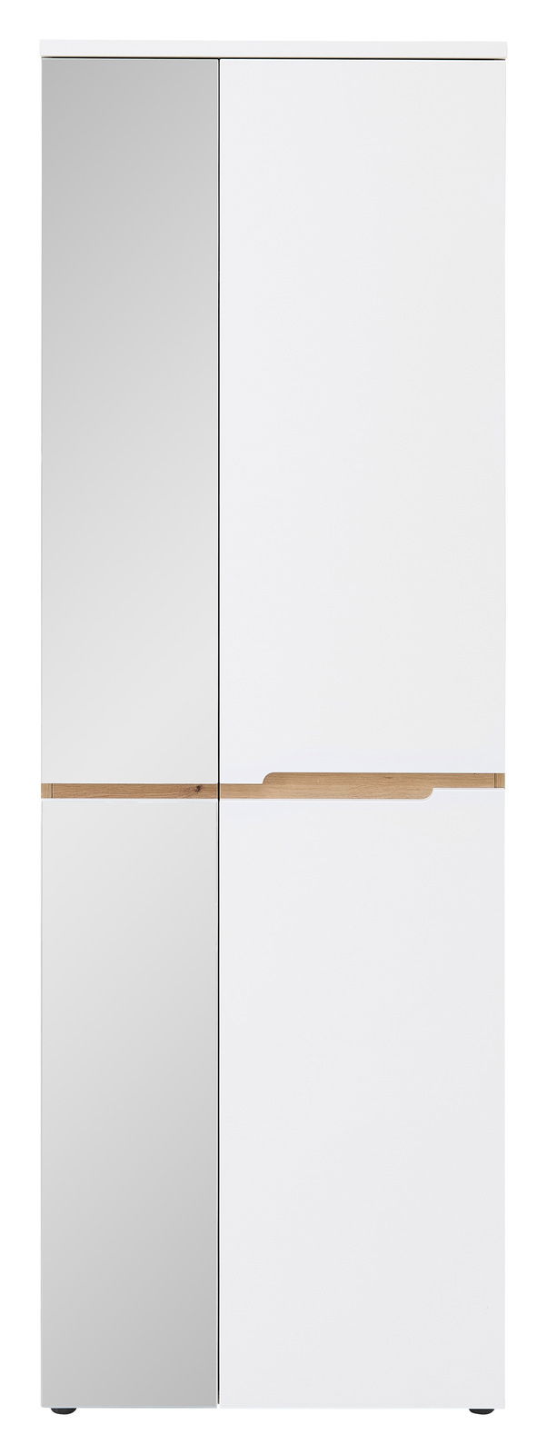 Moderner Garderobenschrank mit Spiegel und Holzdetails, Frontalansicht