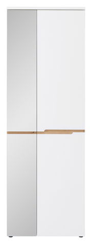 Moderner Garderobenschrank mit Spiegel und Holzdetails, Frontalansicht