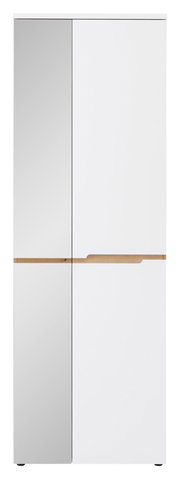 Moderner Garderobenschrank mit Spiegel und Holzdetails, Frontalansicht