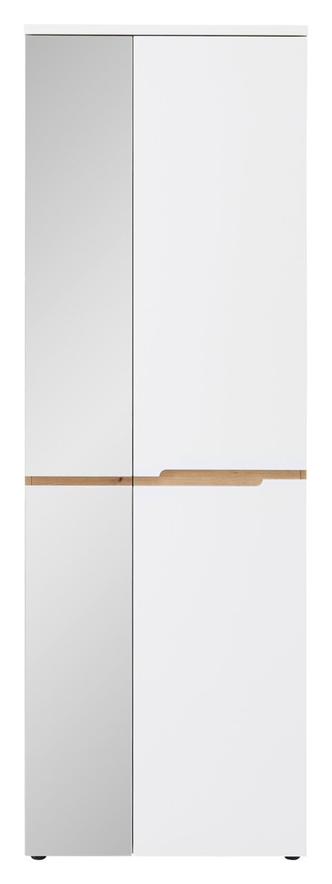 Moderner Garderobenschrank mit Spiegel und Holzdetails, Frontalansicht