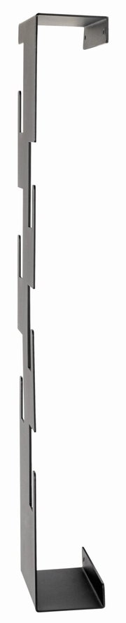 Moderne schwarze Wandgarderobe aus Metall mit mehreren Haken, seitliche Perspektive