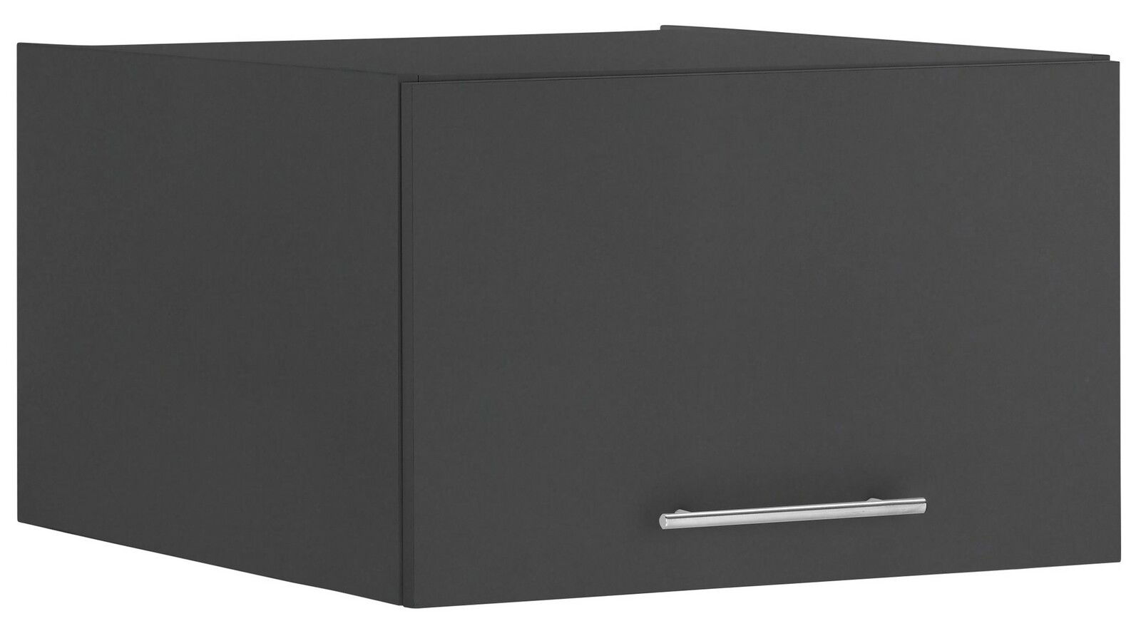 Schwarzer Aufsatzschrank mit silbernem Griff, perspektivisch von vorne links gesehen.