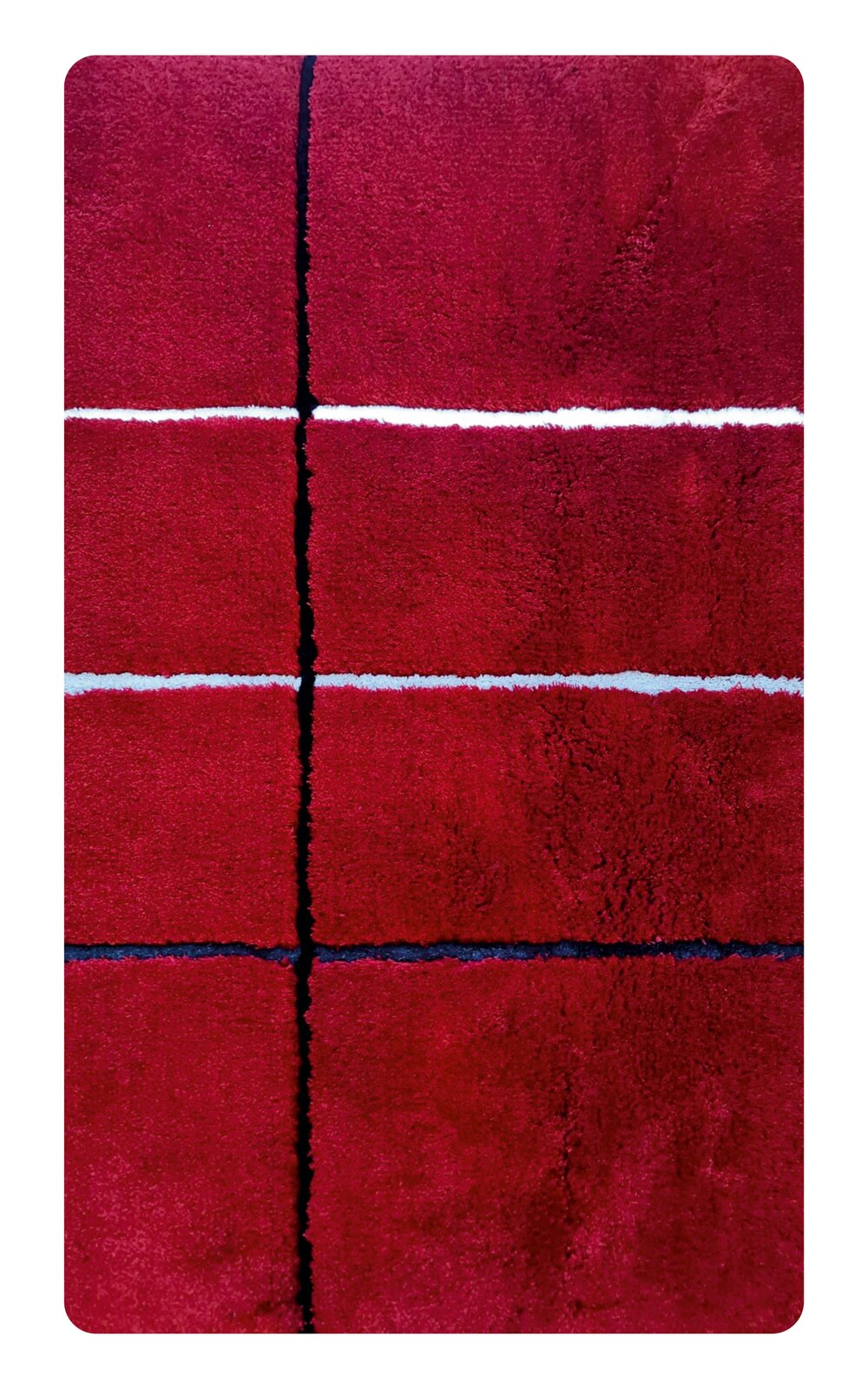 Linneweber Badteppich 50x60cm FERRARA Roter Badteppich mit schwarzem und weißem Karomuster, Draufsicht