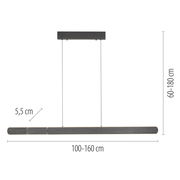 Seitenansicht der Paul Neuhaus Pendelleuchte ADRIANA ROUND mit verstellbarer Länge von 100-160 cm und einer Höhe von 60-180 cm.