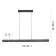 Seitenansicht der Paul Neuhaus Pendelleuchte ADRIANA ROUND mit verstellbarer Länge von 100-160 cm und einer Höhe von 60-180 cm.
