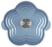 Le Creuset Deckel in blauer Blumenform mit Edelstahlknauf, Draufsicht von oben