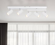 Moderner weißer Deckenstrahler mit fünf verstellbaren Spots, Perspektive von unten