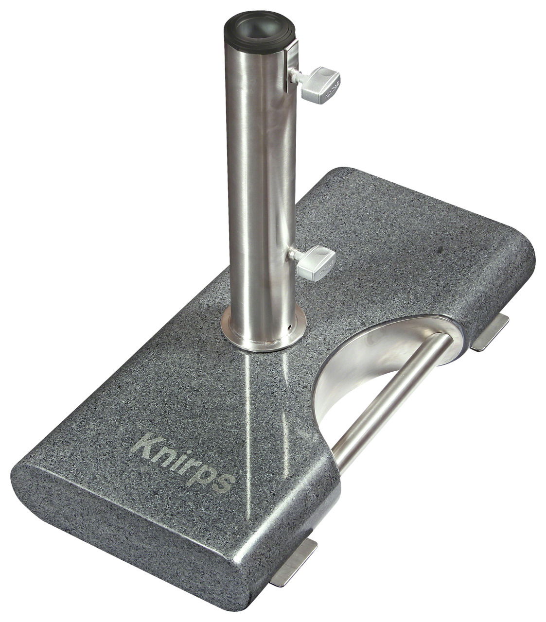 Granit-Balkonsockel mit Edelstahlrohr, seitliche Perspektive