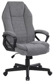 Grauer Homeoffice-Drehstuhl mit Armlehnen, seitliche Perspektive