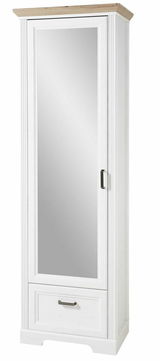 Schmaler Garderobenschrank mit Spiegel und Schublade, Frontalansicht