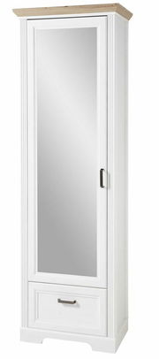 Schmaler Garderobenschrank mit Spiegel und Schublade, Frontalansicht