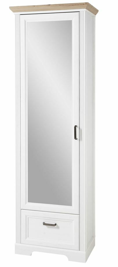 Schmaler Garderobenschrank mit Spiegel und Schublade, Frontalansicht