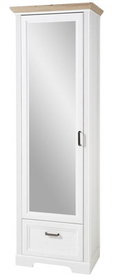 Schmaler Garderobenschrank mit Spiegel und Schublade, Frontalansicht