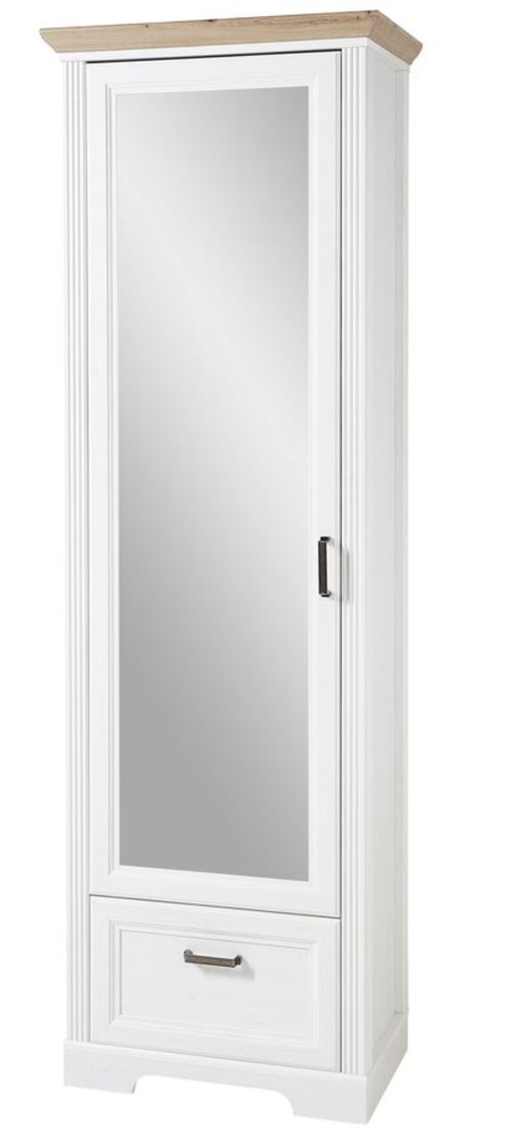 Schmaler Garderobenschrank mit Spiegel und Schublade, Frontalansicht