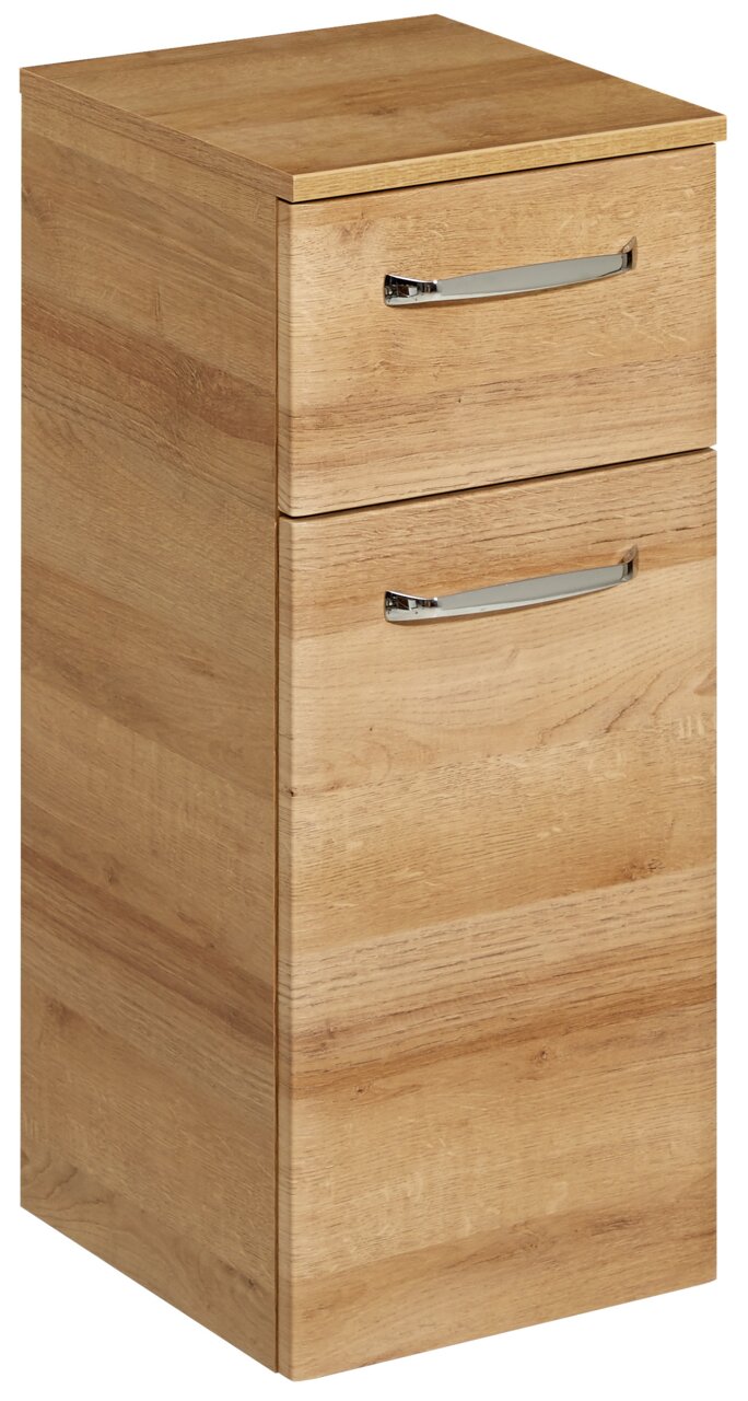 XORA Onderkast QS318 Unterschrank aus Holz mit zwei Schubladen und silbernen Griffen, Perspektive von vorne links