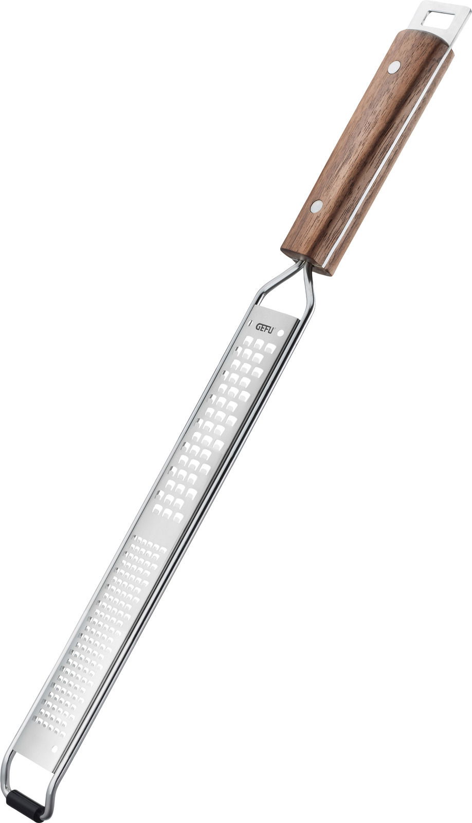 Fein- und Grobreibe mit Holzgriff, seitliche Perspektive