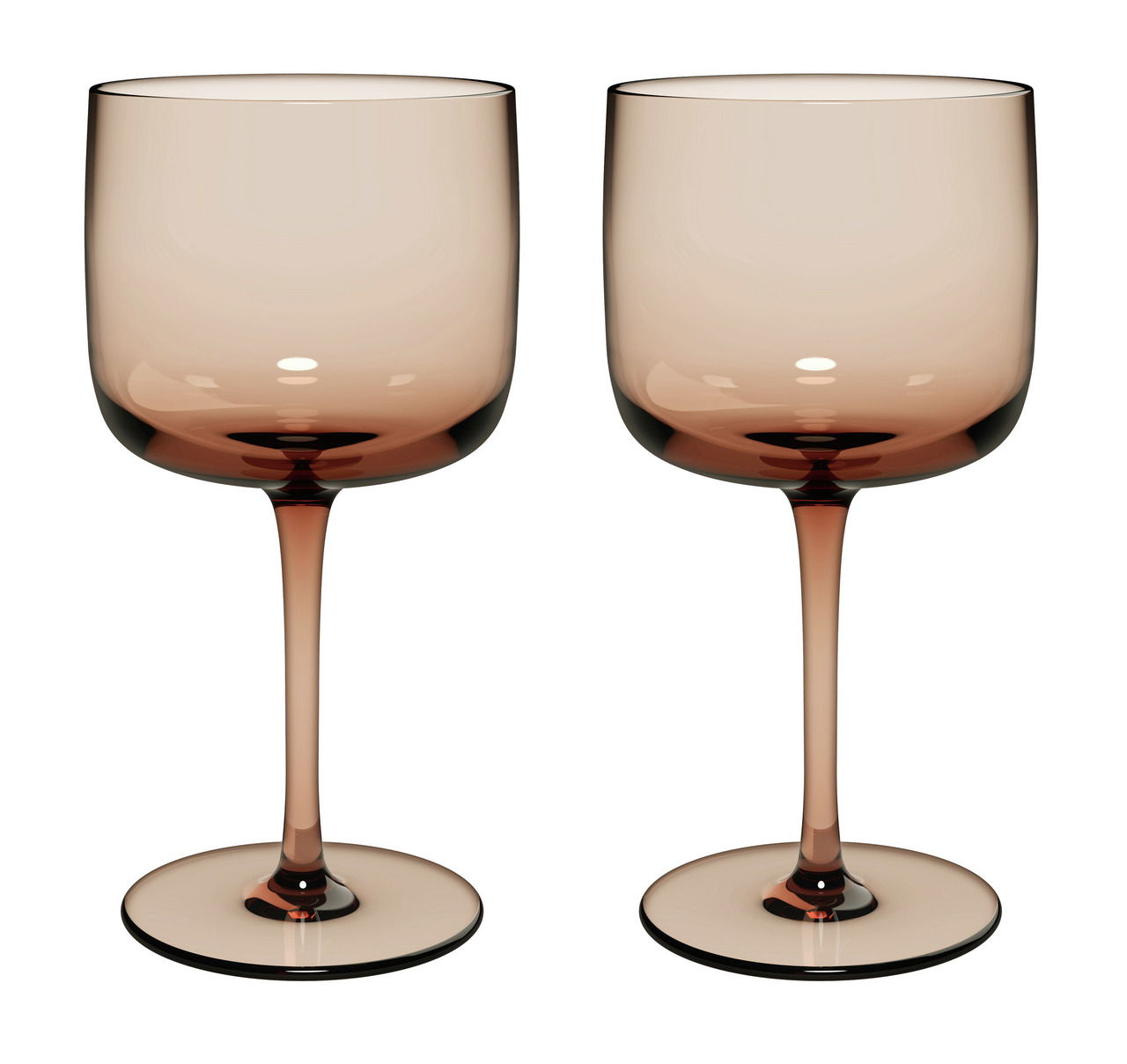 Like by Villeroy & Boch Weinkelch Set 2-tlg. LIKE CLAY Zwei elegante Weinkelche aus braunem Glas, frontal fotografiert.