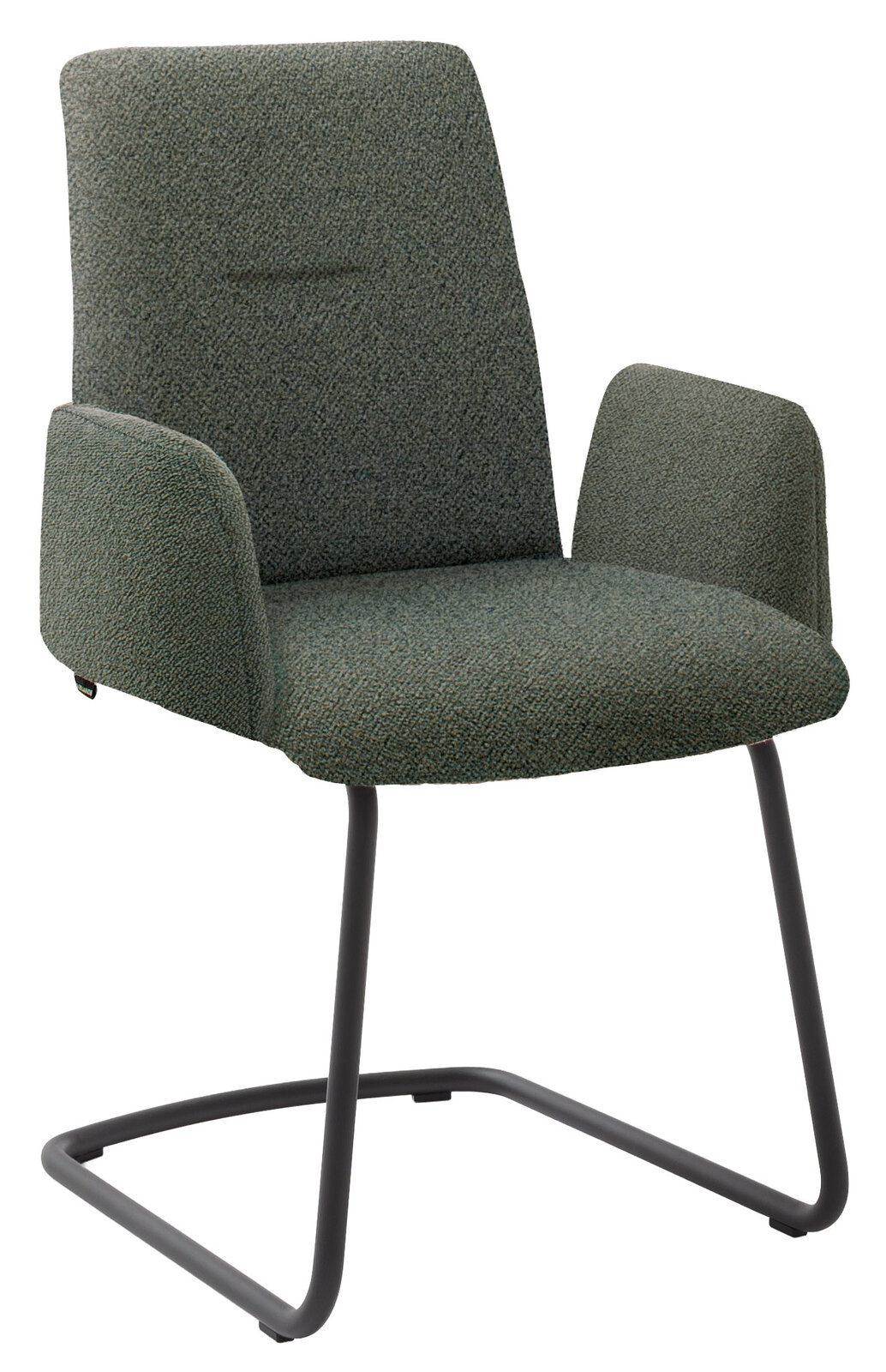 Grüner Armlehnstuhl mit Metallgestell, Vorderansicht