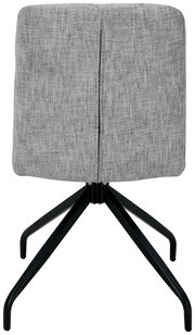 Rückansicht eines grauen Stuhls mit schwarzem Metallgestell