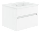 Weiße Badkombination mit Waschbecken und zwei Schubladen, seitliche Perspektive