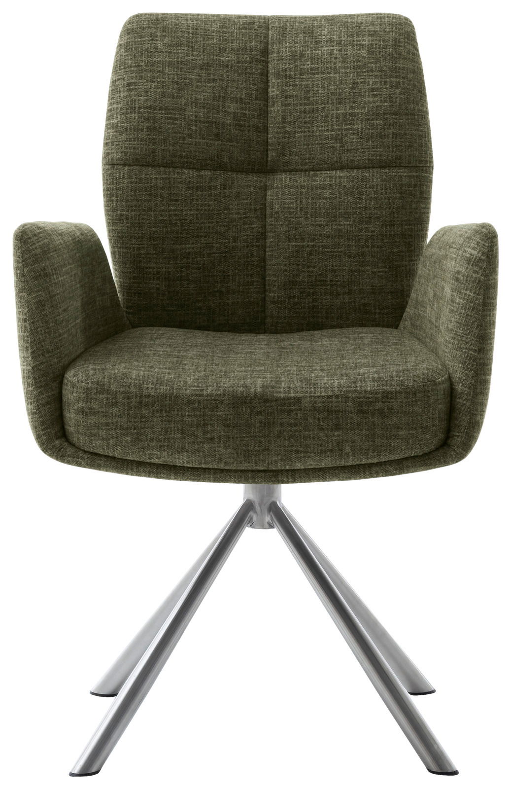 Moderner grüner Sessel mit Metallbeinen, Frontalansicht