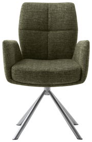 Moderner grüner Sessel mit Metallbeinen, Frontalansicht