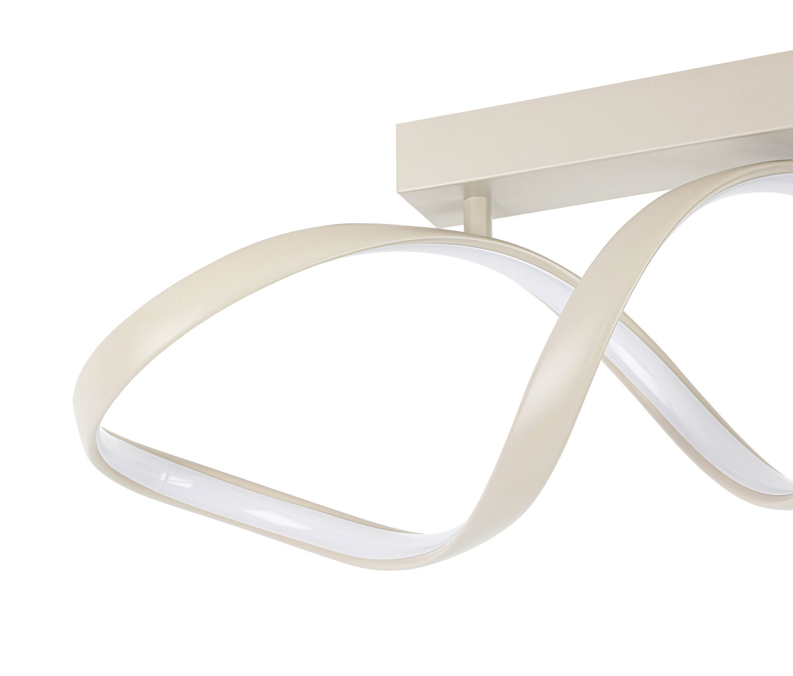 Moderne LED-Deckenleuchte mit geschwungenem Design, seitliche Perspektive